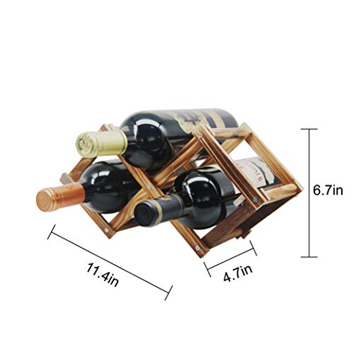 Foldable Wooden Wine Bottle Holder Free Standing Natural Wine Shelves for Pantry 2 Slots for 3 Bottles Wine Rack