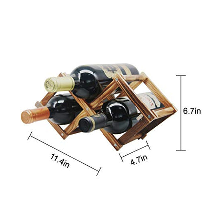 Foldable Wooden Wine Bottle Holder Free Standing Natural Wine Shelves for Pantry 2 Slots for 3 Bottles Wine Rack