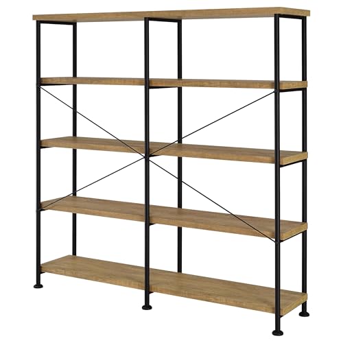 Coaster Home Furnishings - Analiese - Wood and Metal - 4-Tier Double Bookshelf with Open Shelves, X-Back Bracing, and Rectangular Frame - Home Office - 63-Inch - Mango - 801853 - color: Mango