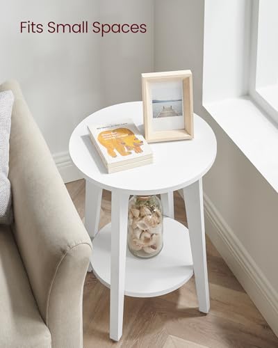 VASAGLE MAEZO Collection - Side Table, 2-Tier Small Round End Table, Nightstand with Tapered Legs, Curved Transitions, for Small Spaces, Living Room, Bedroom, Cloud White ULET283T14 - color: Cloud White, size: 1 pack