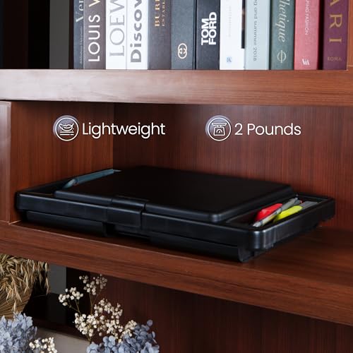 Loddie Doddie Lap Desk, Folding Desk, Bed Table, Black, 9.75"x12" | Built-In Storage with 2 Trays & Pocket, Bed Desk, Easy 2 lb Carry, Car Seat Tray for Travel, Portable Desk, Tucks Under Bed - color: Black