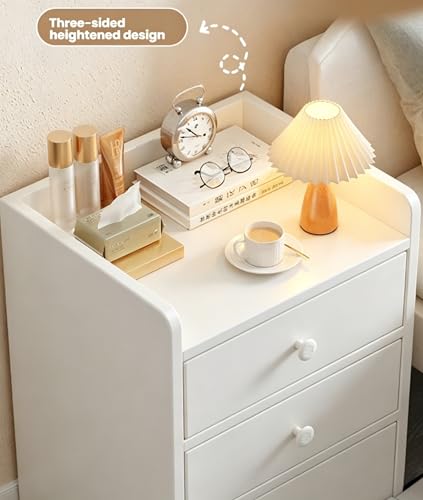 White NightStand Modern Small Home Side Tables Bedside Table with Drawers Bedroom Storage Cabinet Rental Room Living Room(12.6x10.2x18.9inch) Need to Assemble by oneself