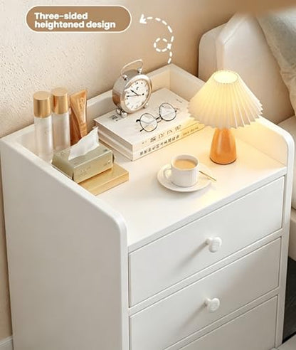 White NightStand Modern Small Home Side Tables Bedside Table with Drawers Bedroom Storage Cabinet Rental Room Living Room(12.6x10.2x18.9inch) Need to Assemble by oneself