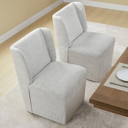 KISLOT Upholstered Dining Chairs Set of 4 with Casters, Wingback Modern Side Armless Deskchair with Rollers for Diningroom Bedroom Livingroom Reading Room, Light Grey Fabric - color: A Light Grey Fabric, size: Set of 4