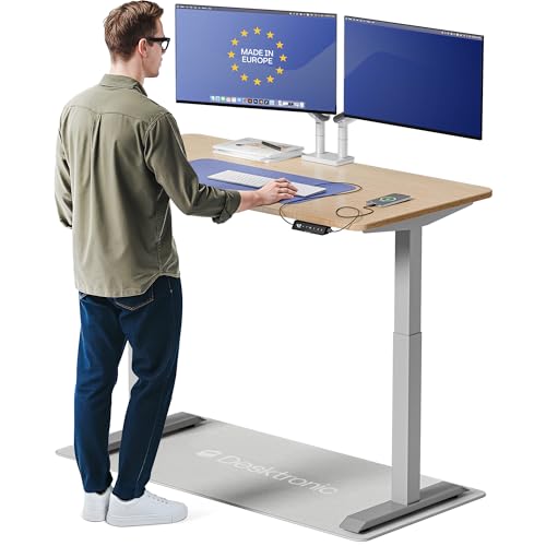 Desktronic HomeOne Standing Desk 54x28 — Ergonomic Sit Stand Home Office Desk, Made in Europe, Electric Dual Motor Height Adjustable, USB & USB-C Charging, Wobble-Free, Touchscreen, 3 Memory Presets - color: Gray + Bamboo, size: 54 x 28 in