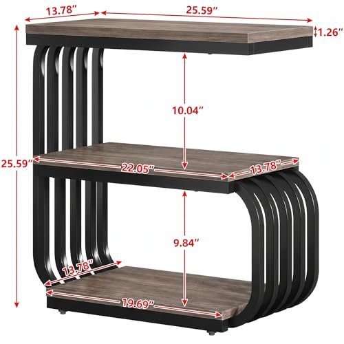 Tribesigns Small Narrow End Table with Storage Shelf, Industrial Side Tables with Curved Metal Frame, 3-Tier Accent Table and Nightstand for Living Room, Bedroom, Small Space (1, Grey) - color: Grey