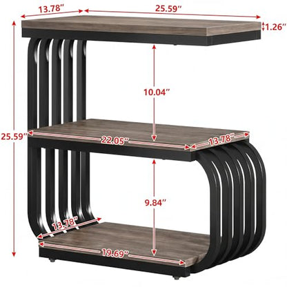 Tribesigns Small Narrow End Table with Storage Shelf, Industrial Side Tables with Curved Metal Frame, 3-Tier Accent Table and Nightstand for Living Room, Bedroom, Small Space (1, Grey) - color: Grey