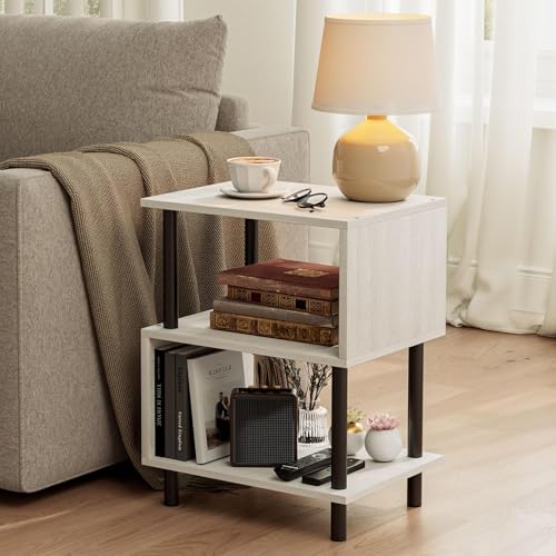 Frylr Small Side Table, End Table and Nightstand with 3-Tier Wood Shelves, Sturdy Metal Frame with 44 LBS Capacity per Shelf, Easy to Assemble for Living Room or Bedroom,Greige - color: Greige, size: 1-Pack