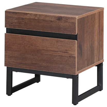 WAMPAT Modern End Table with 2 Drawers, Farmhouse Sofa Table with Black Square Iron Leg, Wood Rustic Side Table for Living Room, Nightstand for Bedroom, Brown, 17.7''L x 15.5''W x 19.8''H - color: Brown