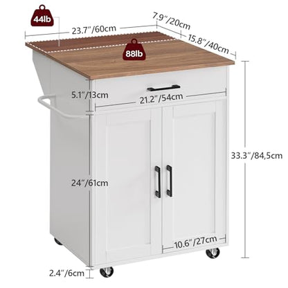 MAHANCRIS Kitchen Island on Wheels with Drop Leaf, Folding Countertop Kitchen Island Cart, Kitchen Island Table with Towel Rack, Drawer, for Kitchen, Dining Room, White and Walnut KIBZ12501 - color: White and Walnut