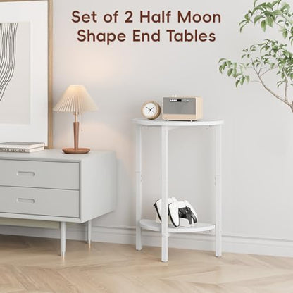 Vagusicc Side Table, Small Round End Table, Set of 2 Half Round Side Table Half Moon Tables, Circle Table Small Round Coffee Table for Living Room, Thin Accent Sofa Table Narrow Entryway Tables, White - color: White
