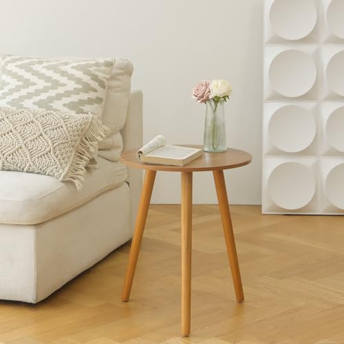 AWASEN Round Side Table, Small End Table for Living Room, Modern Accent Coffee Side Table with Solid Wood Legs for Small Space, Easy Assembly, Brown - color: Brown Walnut