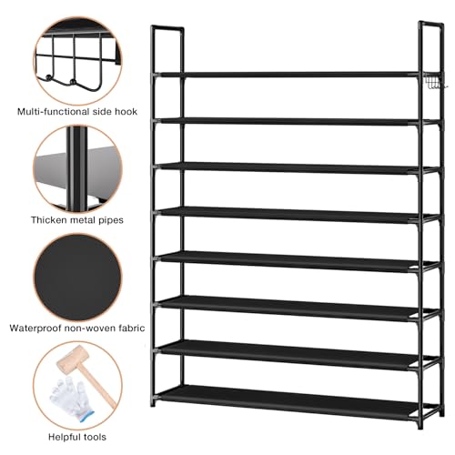 OYREL 8 Tier Shoe Organizer, 33.3in Wide x 11.2in Deep x 55.7in Tall, Black Metal and Plastic Shoe Rack, Holds up to 32-40 Pairs of Shoes - color: Black, size: 8 Tier