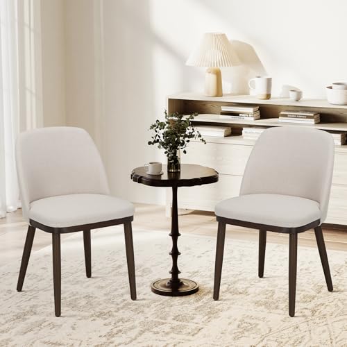 COLAMY Upholstered Dining Chairs Set of 2, Modern Kitchen Chairs with Back, Fabric Side Chair with Wood Legs for Dining Room Kitchen Restaurant, Beige - color: Beige, size: Set of 2