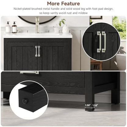 ONBRILL 30'' Bathroom Vanity with Single Sink Combo, Freestanding Bathroom Vanities with Resin Sink & Door Shelf, Farmhouse Storage Cabinet with 2 Soft Closing Door & Drawer (Black) - color: Black