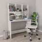 High Gloss White Engineered Wood Compact Desk Rectangular with 5 Storage Spaces and 4 Built-in Shelves for Home Office Workspace Organization