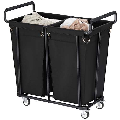 Gewudraw Heavy Duty Laundry Hamper with Wheels 2 Section, 360L, Black | Big Rolling Laundry Basket Sorter Cart, Extra Large Clothes Hamper, Laundry Basket Organizer for Laundry Room, Bathroom - color: Black, size: 2-Section-360L
