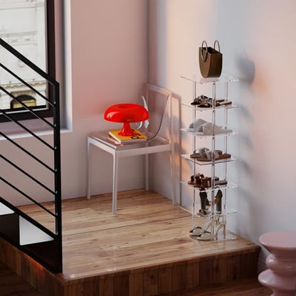 Aquiver Acrylic Vertical Shoe Rack - Free Standing Shoe Rack 7 Tier Shoe Storage Organizer Narrow Shoe Rack for Small Spaces, Entryways, Living Rooms, Bedrooms, 11'' L x 11'' W x 41.7'' H