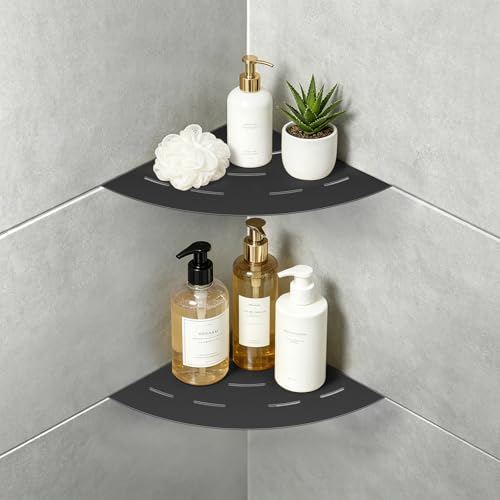 soaez Matte Black Corner Shower Shelf, SUS304 Stainless Steel Recessed Bathroom Shower Shelves, No Drilling Grout Mount Shelf for Shower, Bathroom Accessories (8", 2Pack) - color: Matte Black, size: No Drilling