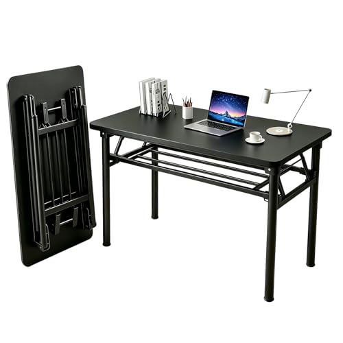 Folding Desk for Small Spaces, 39.4 Inch Foldable Computer Desk, No Assembly Required, Space Saving Portable Study Table for Compact Home Office, Bedroom, Dorm, Apartment, Black - color: Frame：black/Board：black, size: 39.4"*19.7"