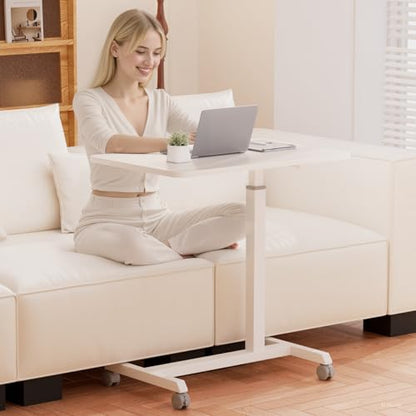 GTPLAYER Small Standing Desk, 24 Inches Foldable Mobile Rolling Laptop PC Table with Lockable Casters, Adjustable Height Overbed Bedside Table Computer Workstation for Home Office, White-Foldable - color: White-foldable