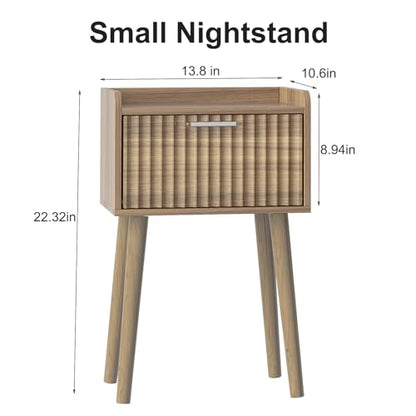 LAATOOREE Small Nightstand Set of 2, Side End Table with Fluted Door, Bedside Table with Solid Wood Legs, Mid-Century, for Bedroom, Small Beds - color: Rustic Walnut, style: Fluted Style