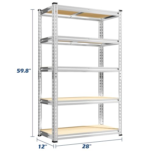 REIBII Storage Shelves 2020LBS Garage Shelving Heavy Duty Metal Shelving Adjustable 5 Tier Pantry Shelves for Garage Closet Kitchen Basement 28" W x 12" D x 59.8" H, 3 Pack - size: 28"W x 12"D x 59.8"H