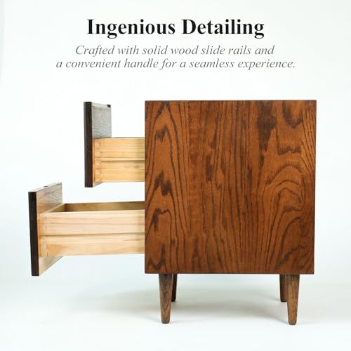 Narrow Nightstand, Mid Century Modern Nightstand, Solid Wood Bedside Table, Side Table witn Drawers (Walnut, 11.81inches) - color: Walnut, size: 11.81inches