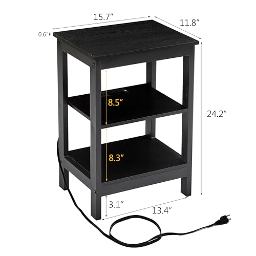 VECELO Side/End Storage with Shelf Versatile Nightstands Lamp Table Living Room Bedroom Furniture, Shelves, Classic Black - color: Classic Black, size: 2 Pack