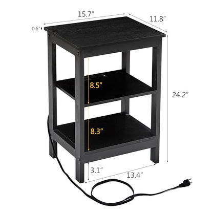VECELO Side/End Storage with Shelf Versatile Nightstands Lamp Table Living Room Bedroom Furniture, Shelves, Classic Black - color: Classic Black, size: 2 Pack