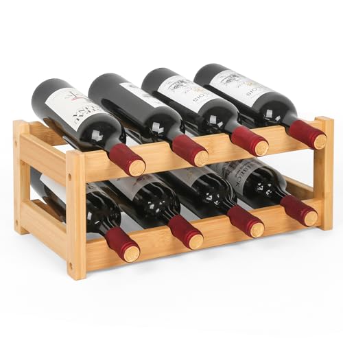 VASMIA Wine Rack, 2-Tier Bamboo Wine Racks Countertop Cabinet Wine Holder Wine Storage Shelf for Pantry Kitchen Bar, Natural - color: Natural, size: 2 Tiers