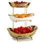 YYW 3 Tier Fruit Bowl for Kitchen Counter, White Gold Ceramic Fruit Stand for Countertop, Home Fruit Rack with Holder, Vegetable Bowl Snacks Nuts Bread Candy Storage (Gold) - color: Gold