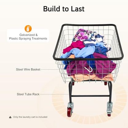 Laundry Cart, Heavy Duty Steel Wire Laundry Cart with Wheels, Commercial Rolling Laundry Basket for Homes, Hotels, Bathrooms, 26.77 * 21.5 * 26in