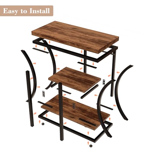 3 Tier End Table with Storage, Narrow End Table for Living Room and Bedroom, Small Space Wood and Metal Side Table, Rustic Brown - color: Rustic Brown