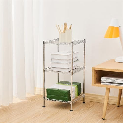 3-Tier Steel Storage Shelving Unit, Chrome | Adjustable, Small Shelf Rack, Leveling Feet, for Kitchen Pantry Garage - color: Chrome, 3 Tier-11.81"