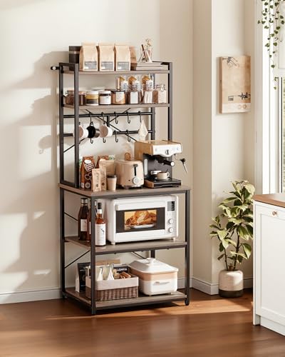 VEVOR Bakers Rack, 23.6 inch Width Microwave Stand,Kitchen Stand with X-Shaped Support Bar & 12 S-Shaped Hooks,Kitchen Storage Shelf for Dish Storage, Spice Jars, Coffee Bar Organization - size: 23.6 x 15.7 x 63.7