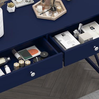 WiberWi Home Office Desk with Drawers, Modern Writing Computer Desk for Bedroom, Small Makeup Vanity Table Study Table for Home Office,Navy - color: Navy
