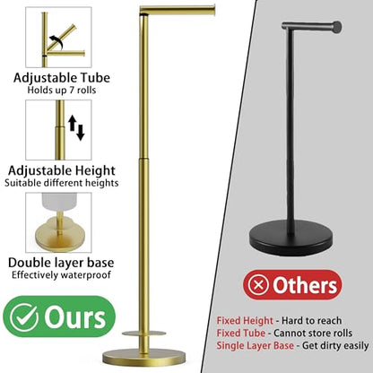 Toilet Paper Holder Stand 1 pc, Height Adjustable, Reserve Tissue for 6 Spare Rolls, Bathroom Storage, Rustproof with SUS304 Stainless Steel (Gold) - color: Gold