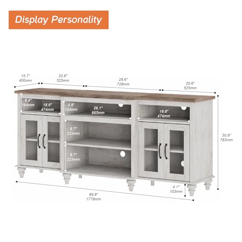 WAMAPT Buffet Cabinet with 4 Glass Doors, Large Coffee Bar Tables Wood Kitchen Storage Cabinets with 9 Storages, Modern Farmhouse Sideboard Credenza, Rustic White, 70 inch - color: Rustic White
