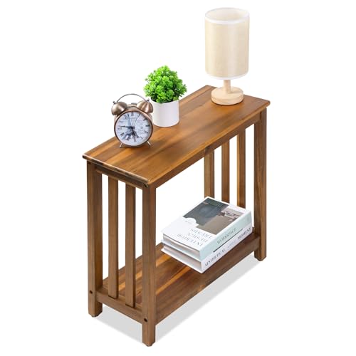 ENKEZI Narrow End Table with Shelf – Slim Side Table, Nightstand for Small Spaces, Bedroom, Living Room, Balcony or Outdoor Use (Minimalist II) - style: Minimalist II