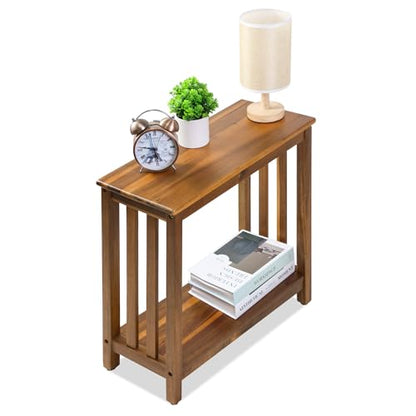 ENKEZI Narrow End Table with Shelf – Slim Side Table, Nightstand for Small Spaces, Bedroom, Living Room, Balcony or Outdoor Use (Minimalist II) - style: Minimalist II