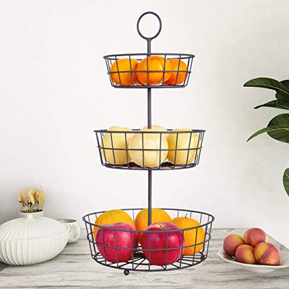 HANZE 3-Tier Wire Fruit Basket Bowl, Detachable Vegetable Bread Basket Display Storage Stand, Design for Kitchen, Bathroom Organization, Brown - color: 3-Tier(Brown)