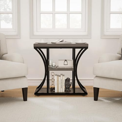 3-Tier End Table, Grey Nightstand with Storage Shelves, Narrow Side Table for Living Room, Bedroom, Small Spaces – Wood and Metal Accent Table (1, Grey) - color: Grey