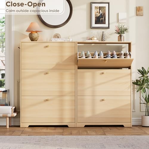 Nicetree Shoe Storage Cabinet, Slim Shoe Cabinet, Hidden Shoe Rack Cabinet, Shoe Storage Cabinet for Entryway, Hallway, Foyer, Natural Oak - color: Natural Oak, style: 3-Drawers