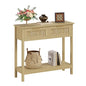 Trironsun Farmhouse Rattan Console Table with 2 Drawers 2 Tier Boho Narrow Long Sofa Table Natural with Open Storage Shelf Wood Entryway Table for Living Room Hallway Foyer (Nature, 39.4 Inch) - color: Nature