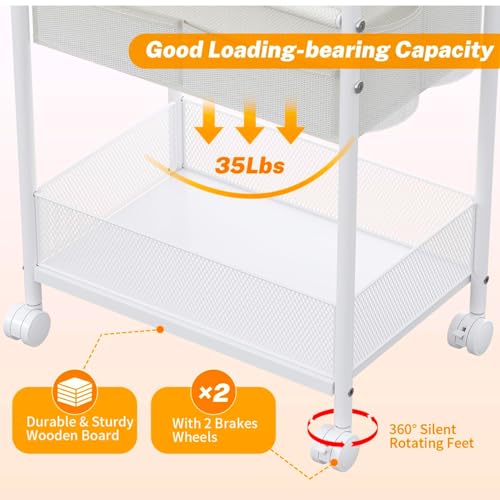 3-Tier Diaper Caddy Organizer & Rolling Cart,Metal Utility Cart with 4+2 Dividers & Lockable Silent Casters, Mobile Storage Cart for Nursery Essentials, Multi-Purpose for Kidsroom Changing Table
