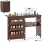 DREAMADE Folding Sewing Table with Storage, Craft Table w/Charging Station, 5 Lockable Wheels, Storage Bins & Shelf, Sewing Machine Desk for Home Office, Apartment, Studio (Brown) - color: Brown