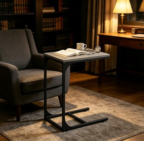 WLIVE C Shaped End Table, Small Couch Side Tables with Metal Frame, Sofa Table TV Tray for Living Room, Bedroom, Greige - color: Greige