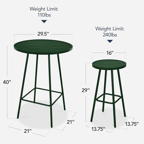 Best Choice Products 3-Piece Patio Dining Set, Bar Height, Outdoor Bistro Set, Outdoor Round Bar Table w/ 2 Bar Stools, Steel - Dark Green - color: Dark Green