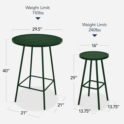 Best Choice Products 3-Piece Patio Dining Set, Bar Height, Outdoor Bistro Set, Outdoor Round Bar Table w/ 2 Bar Stools, Steel - Dark Green - color: Dark Green
